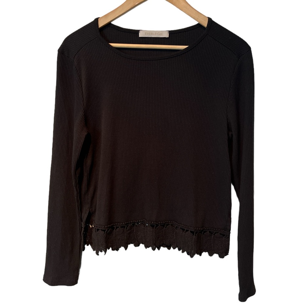 Everleigh black ribbed lace trip blouse size XXL